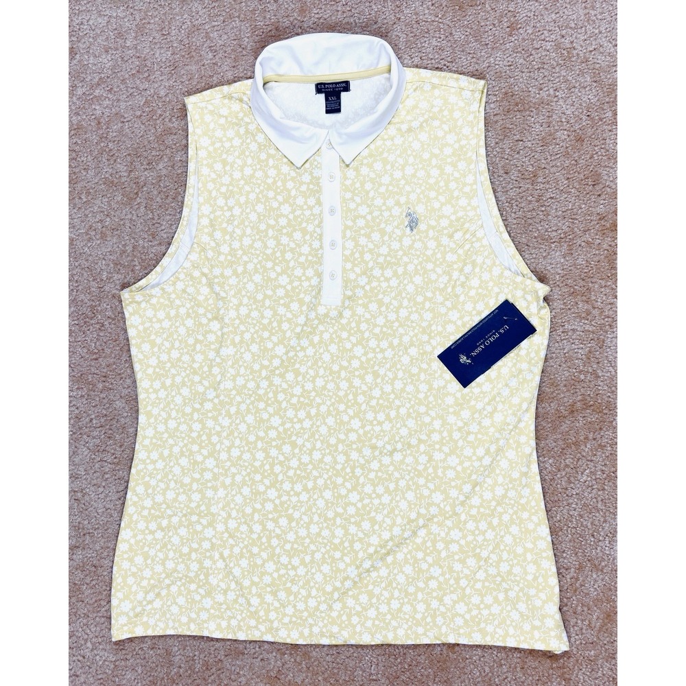 US Polo Assn Womens Sleeveless Collared Polo Floral Yellow White XXL NWT
